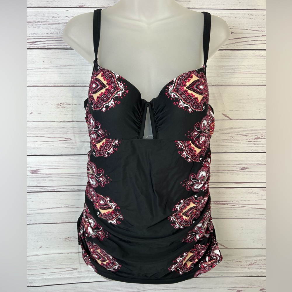 Cacique Paisley Sz 14 One Piece Swim Suit With Built-In Bra Swimsuit NEW